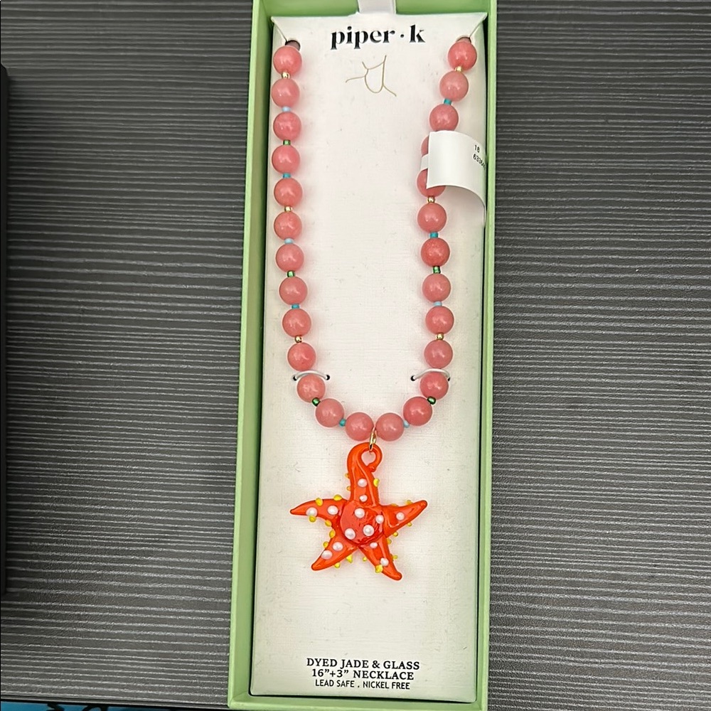 Piper K Dyed Jade and Orange Glass Starfish Necklace
